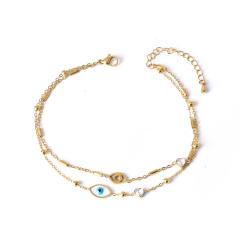 Summer delicate two layer heart flower stainless steel anklet