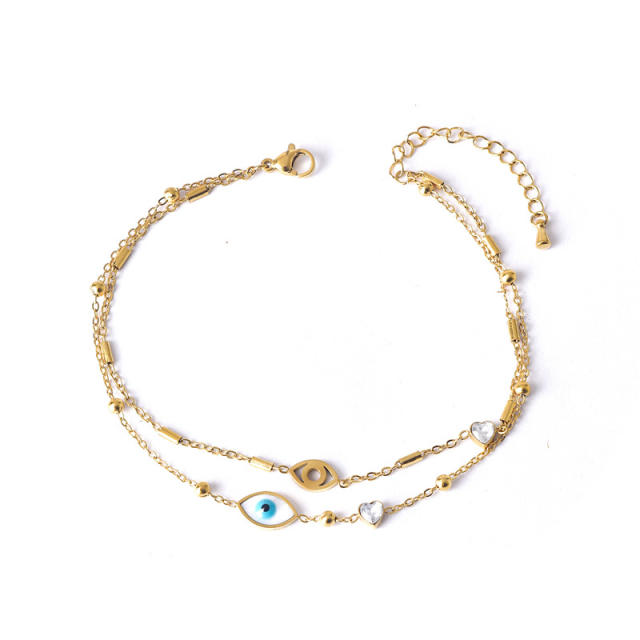 Summer delicate two layer heart flower stainless steel anklet