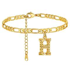 Hot sale cuban link chain initial letter charm stainless steel anklet