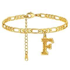 Hot sale cuban link chain initial letter charm stainless steel anklet