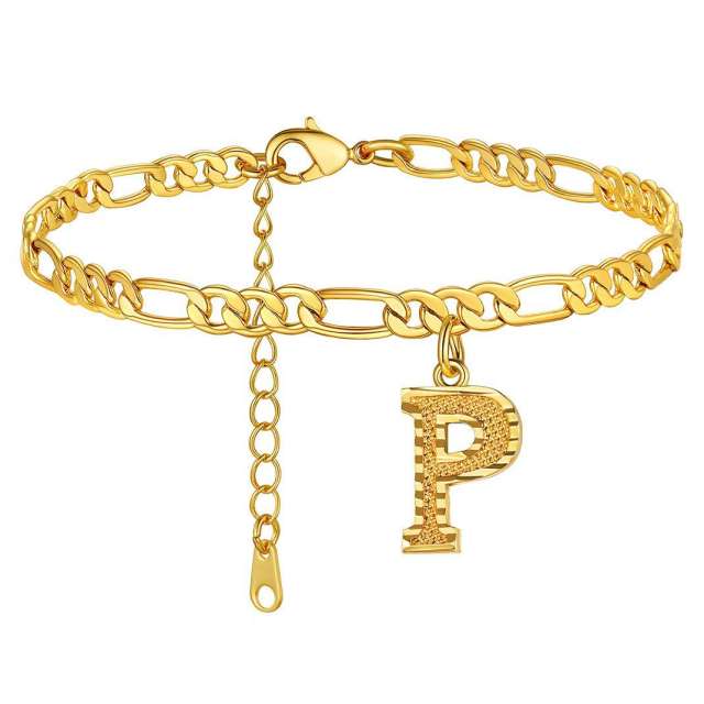 Hot sale cuban link chain initial letter charm stainless steel anklet