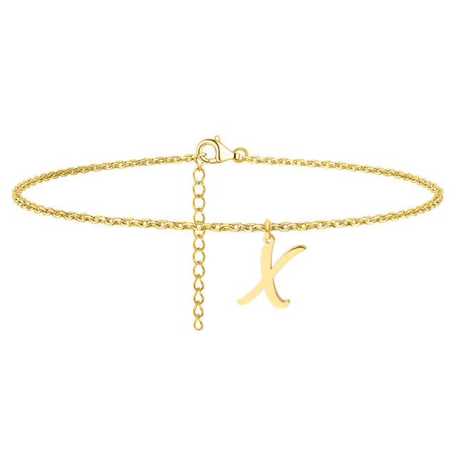 Simple initial letter charm stainless steel anklet