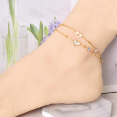 Summer delicate two layer heart flower stainless steel anklet