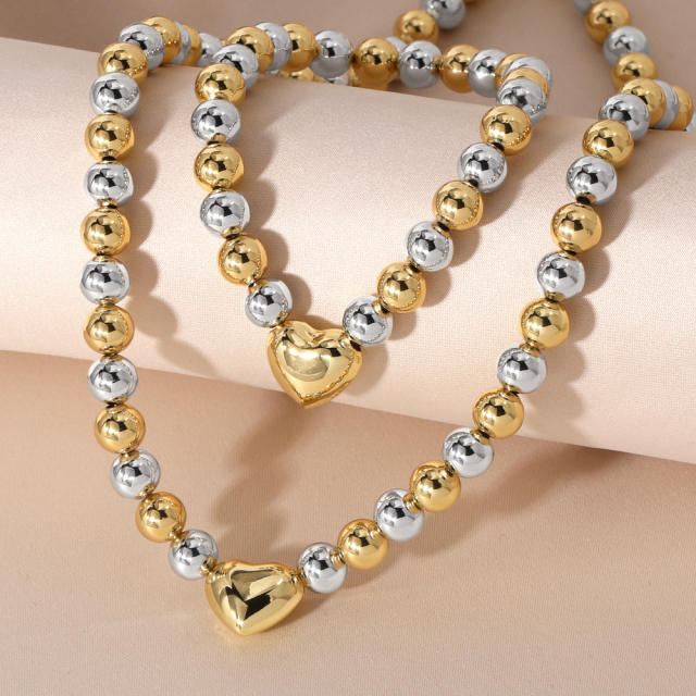 18KG chunky mix color ball bead heart gold plated copper necklace bracelet set