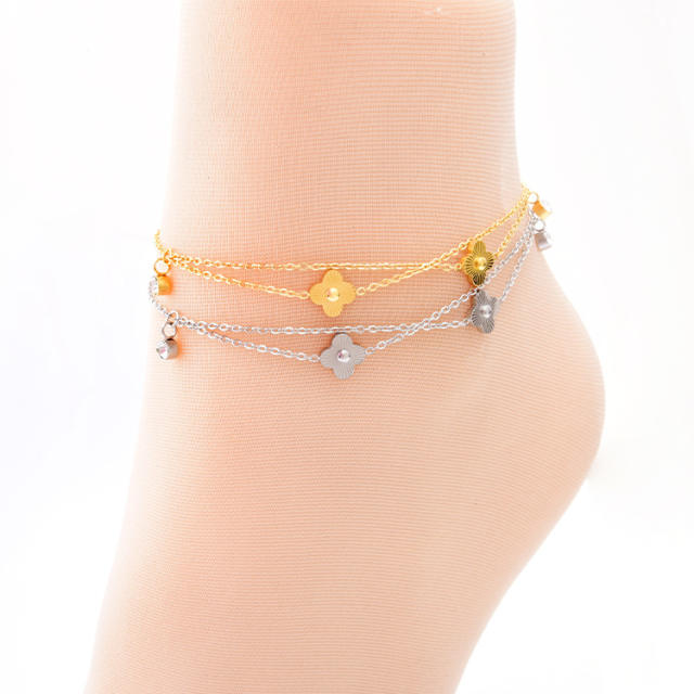 Korean fashion classic clover stainless steel anklet