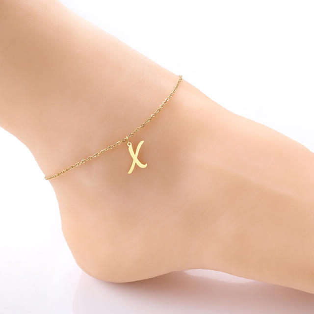 Simple initial letter charm stainless steel anklet