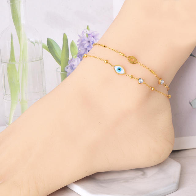 Summer delicate two layer heart flower stainless steel anklet