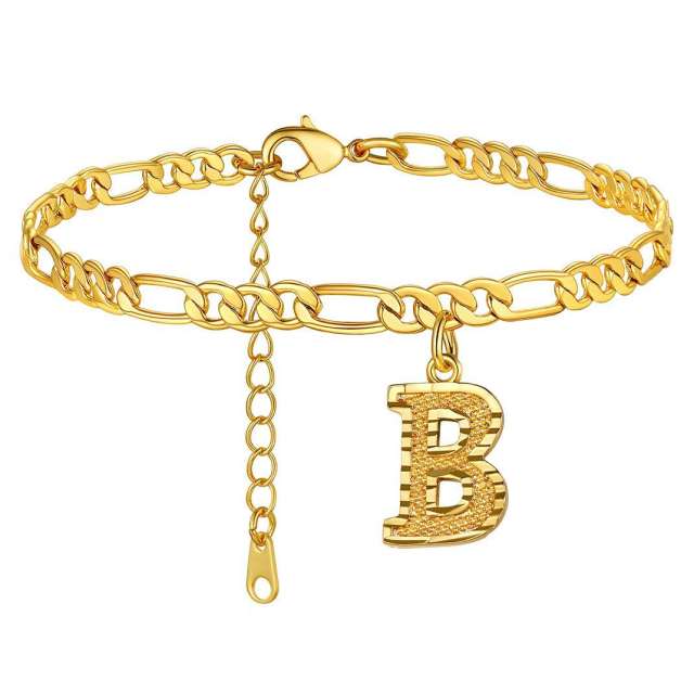 Hot sale cuban link chain initial letter charm stainless steel anklet
