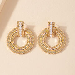 Concise chunky geometric circle pearl bead women earrings