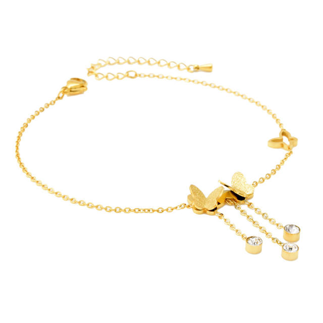 Korean fashion frosted butterfly stainless steel anklet
