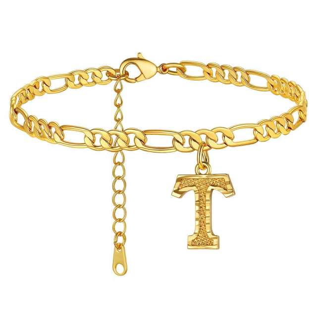 Hot sale cuban link chain initial letter charm stainless steel anklet