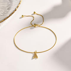 Diamond initial letter charm slide stainless steel anklet