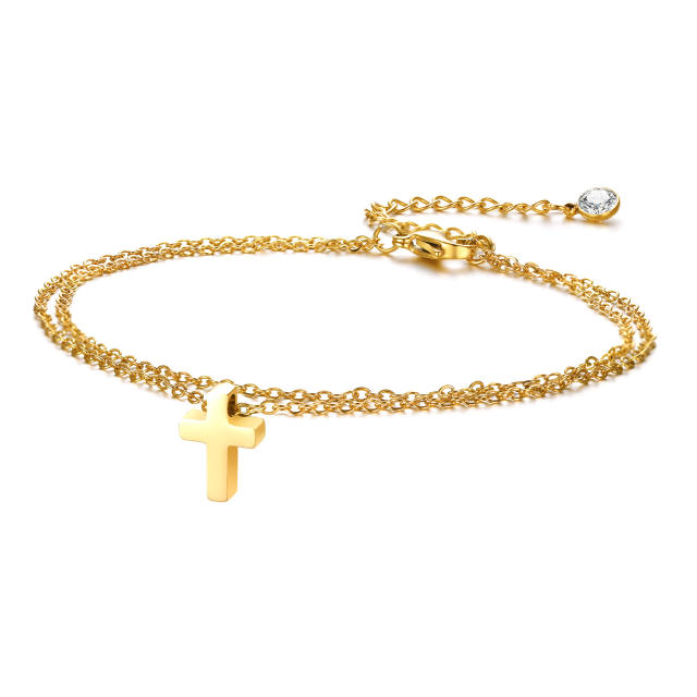 Dainty two layer cross stainless steel anklet