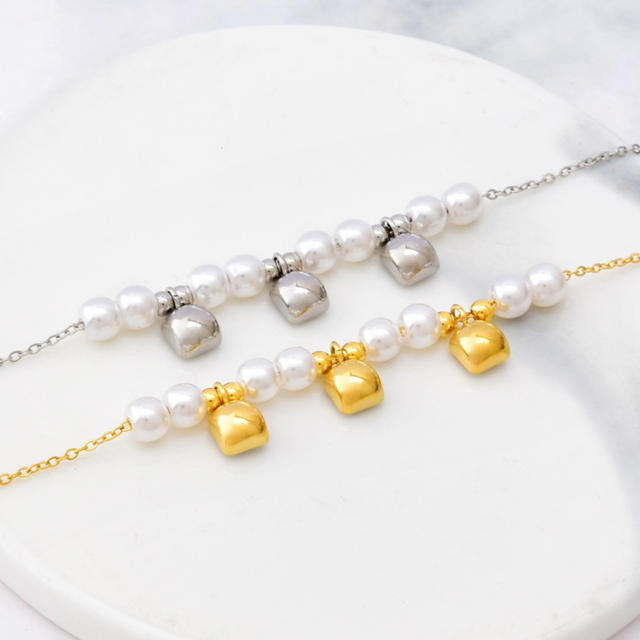Korean fashion pearl bead diamond stainless steel anklet