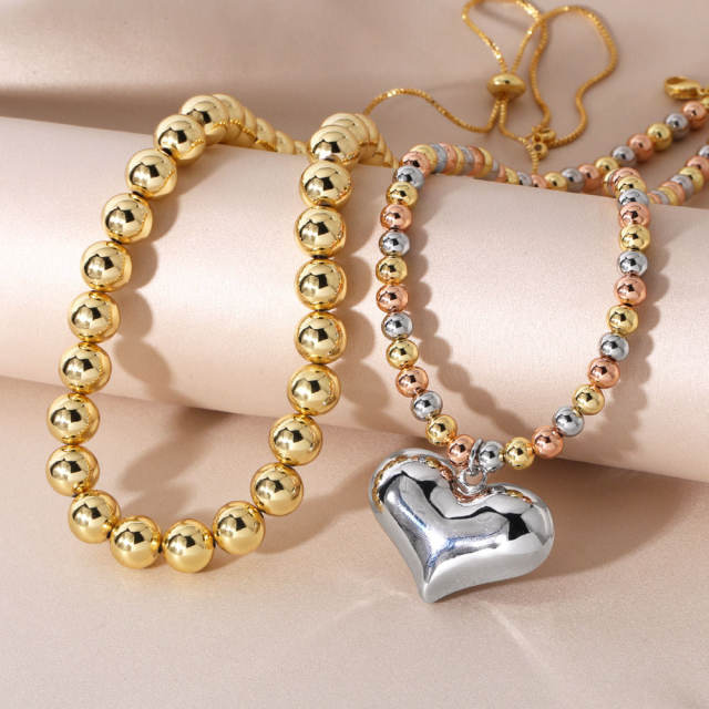 Hot sale chunky heart ball bead gold plated copper necklace