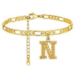 Hot sale cuban link chain initial letter charm stainless steel anklet