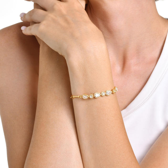Delicate diamond gold plated copper women bracelet