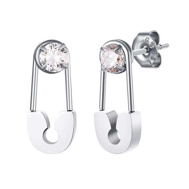 Hot sale paperclip cubic zircon setting stainless steel earrings