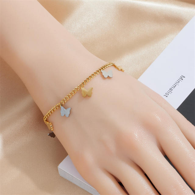 Occident fashion butterfly life tree charm stainless steel chain bracelet