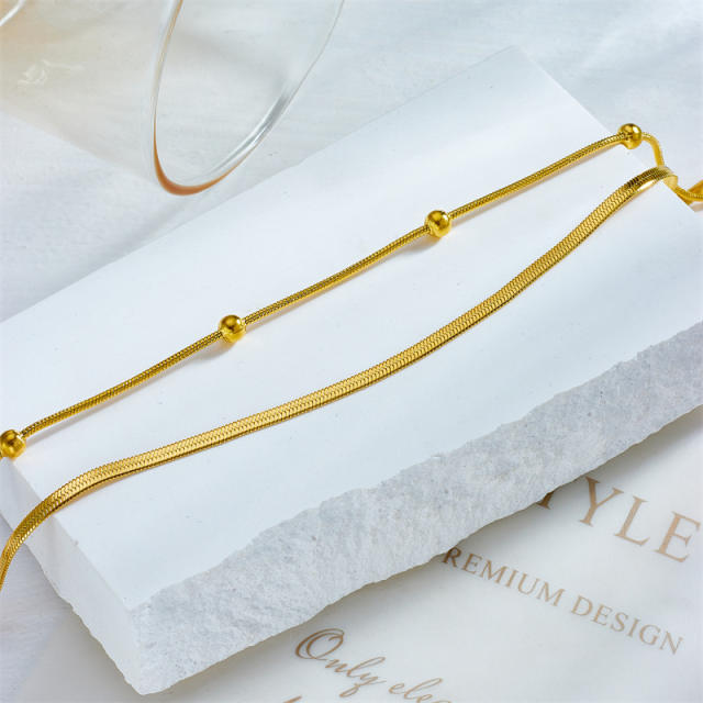 Easy match two layer stainless steel chain anklet