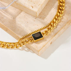 Hiphop black glass stone cuban link chain stainless steel bracelet