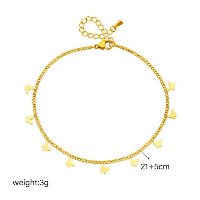 Easy match butterfly stainless steel chain anklet