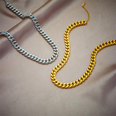 Punk trend cuban link chain stainless steel necklace bracelet set