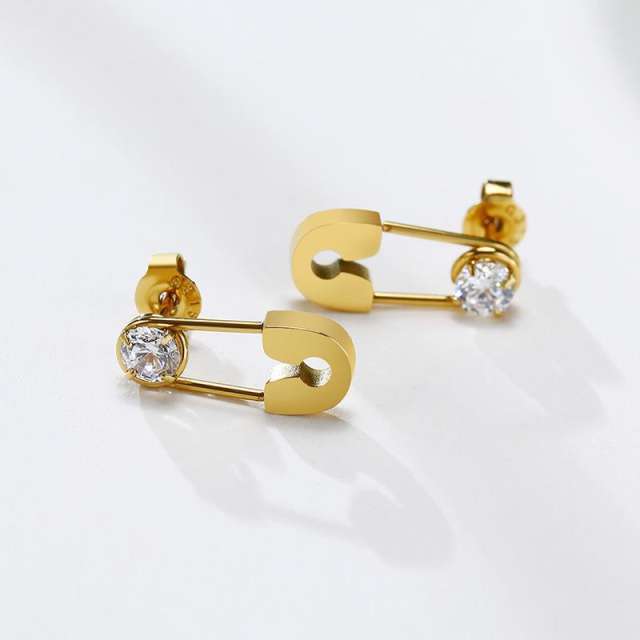 Hot sale paperclip cubic zircon setting stainless steel earrings