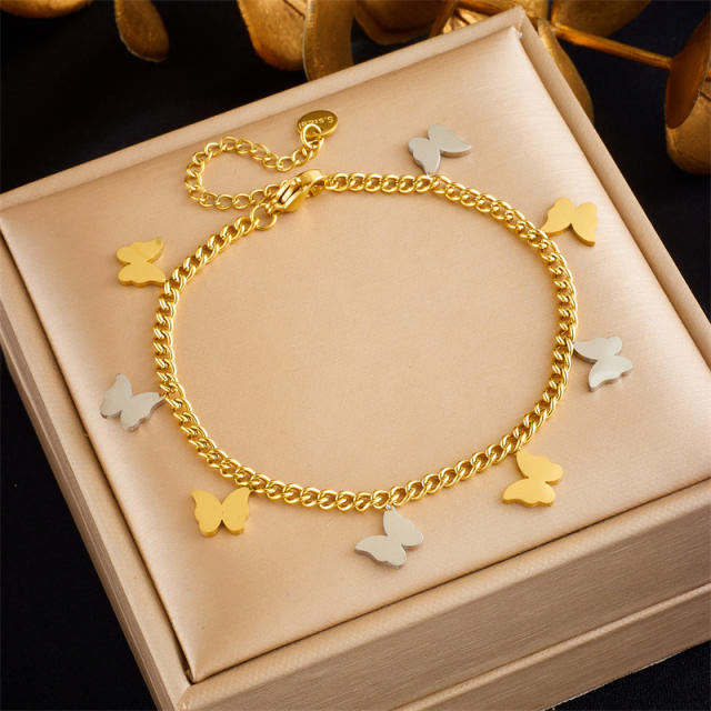 Occident fashion butterfly life tree charm stainless steel chain bracelet