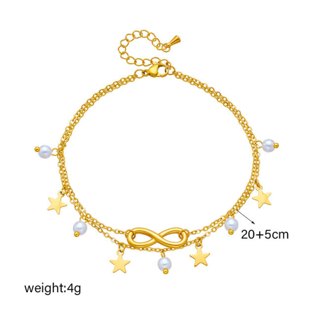 Beach trend infinity star charm stainless steel layer anklet