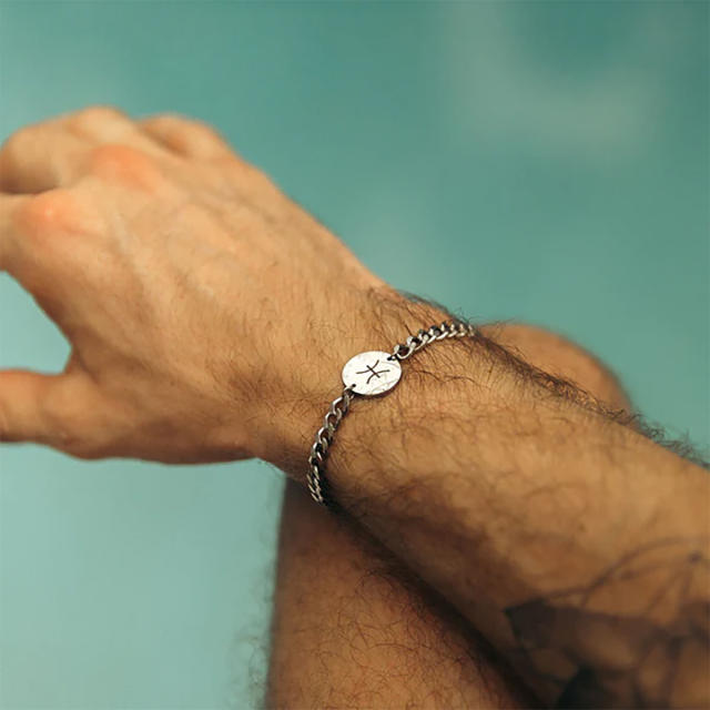 Hiphop stainless steel cuban link chain zodiac symbol bracelet for men
