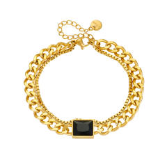 Hiphop black glass stone cuban link chain stainless steel bracelet
