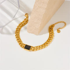 Hiphop black glass stone cuban link chain stainless steel bracelet