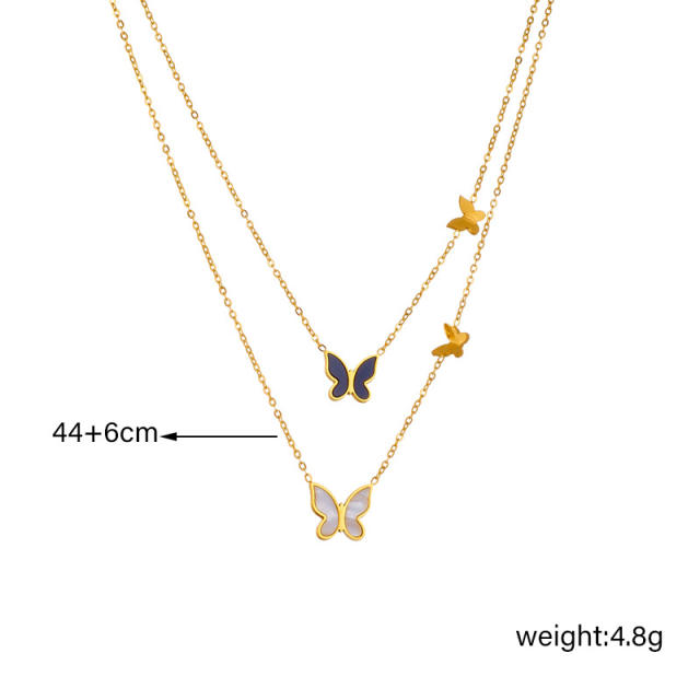 Dainty two layer butterfly stainless steel necklace