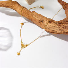 Dainty hot sale bow pearl bead stainless steel necklace