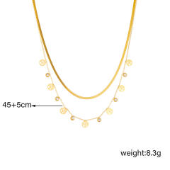 Dainty two layer hollow life tree evil eye cross stainless steel necklace