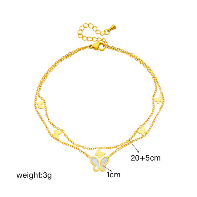 Beach trend two layer butterfly stainless steel anklet