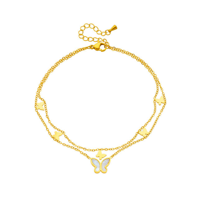 Beach trend two layer butterfly stainless steel anklet