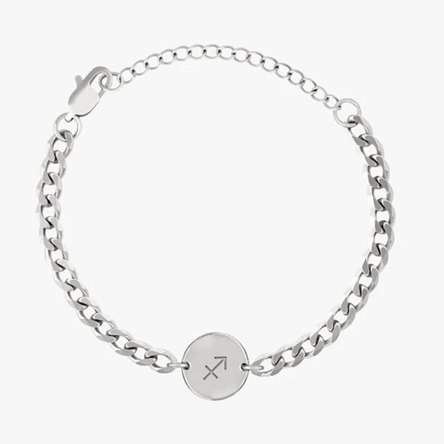 Hiphop stainless steel cuban link chain zodiac symbol bracelet for men