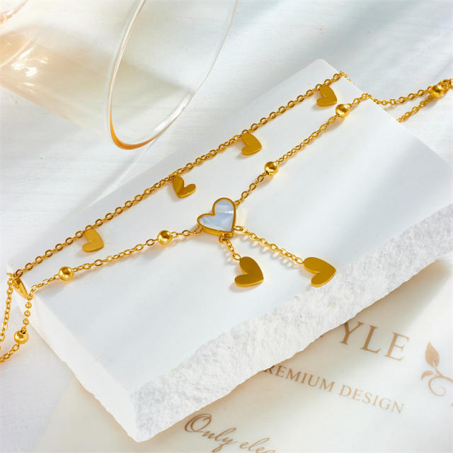 Korean fashion two layer tiny heart stainless steel anklet