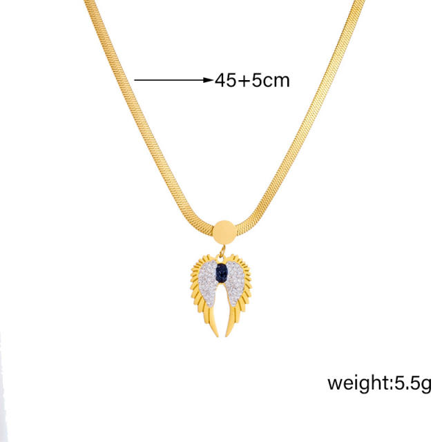 Creative diamond wing pendant snake chain stainless steel necklace