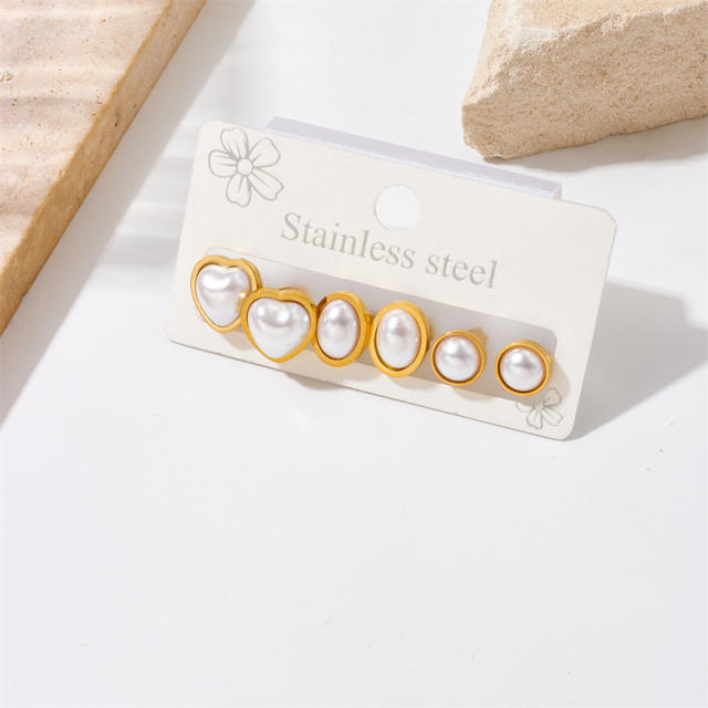 Easy match pearl stainless steel studs earrings set