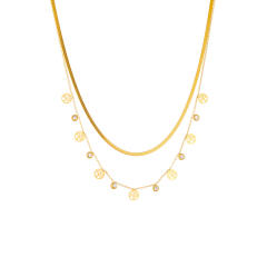 Dainty two layer hollow life tree evil eye cross stainless steel necklace