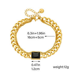 Hiphop black glass stone cuban link chain stainless steel bracelet
