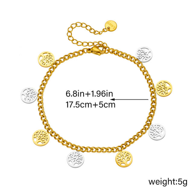 Occident fashion butterfly life tree charm stainless steel chain bracelet