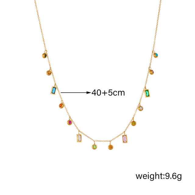 Dainty colorful cubic zircon charm stainless steel necklace