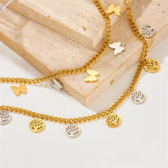 Occident fashion butterfly life tree charm stainless steel chain bracelet