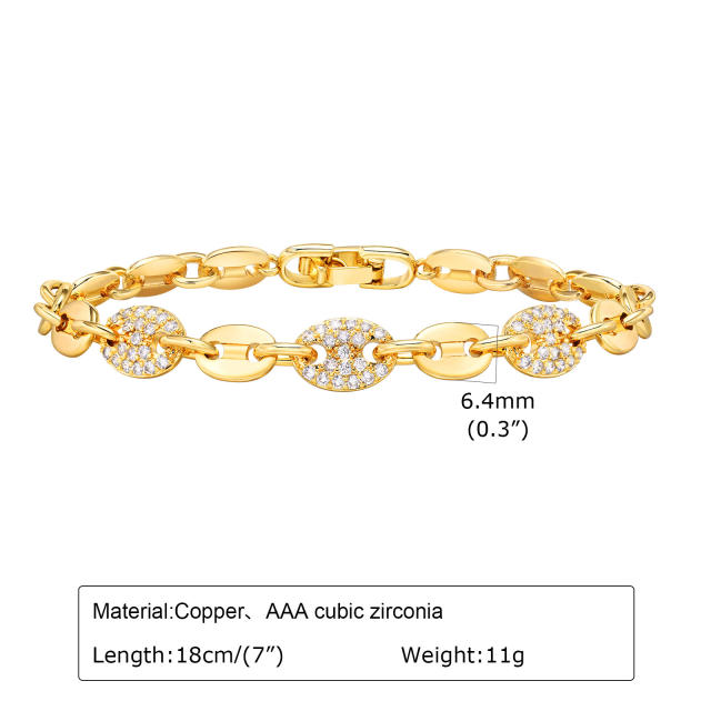 Hot sale diamond gold plated copper chain bracelet