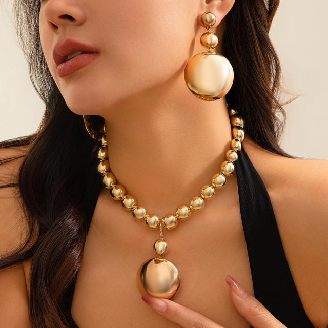 Chunky hiphop gold silver color ball bead women necklace