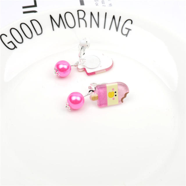 Cartoon acrylic cute clip on earrings set for kids